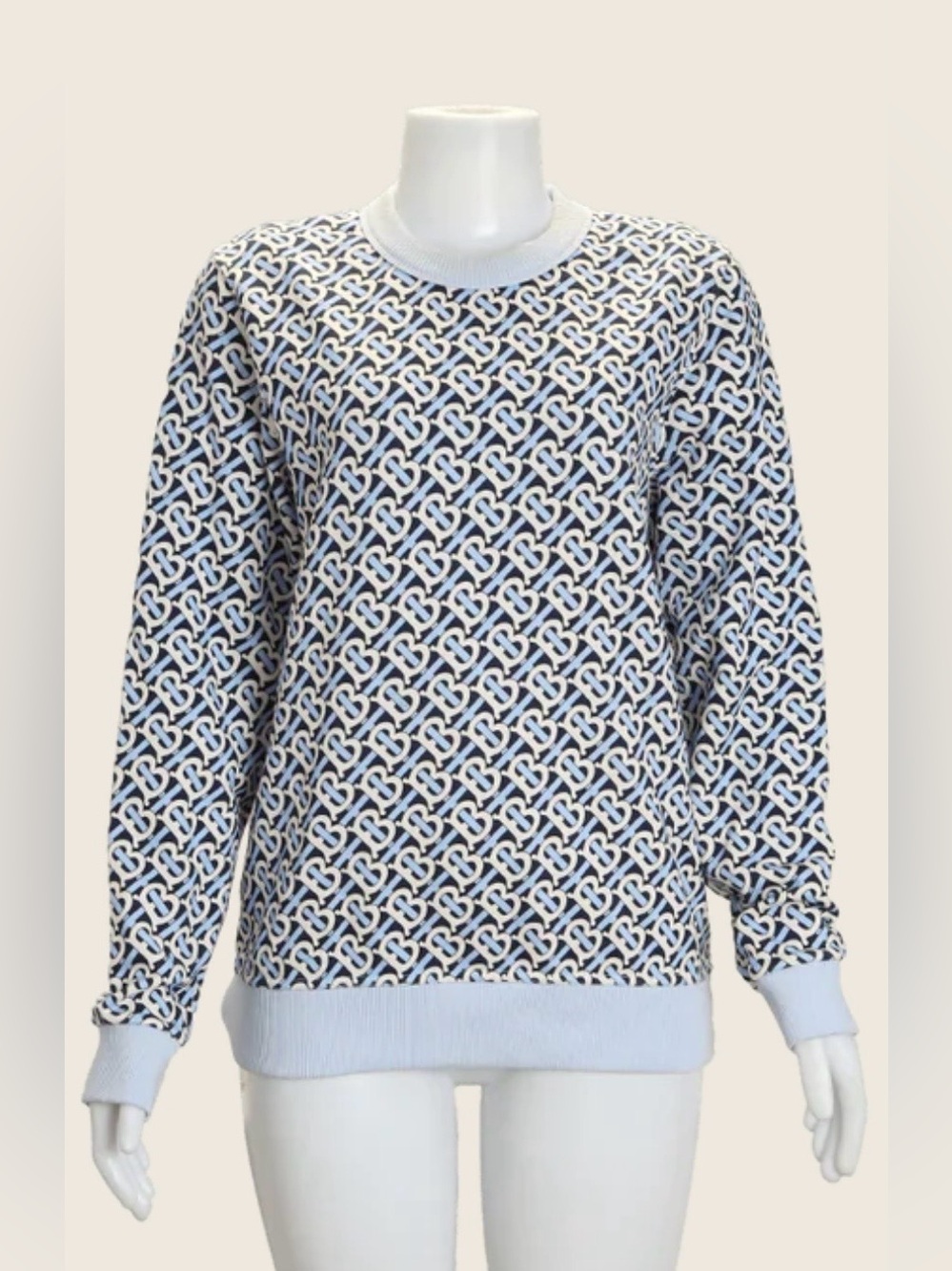 Burberry Blue & White Monogram Fairhall Crewneck Sweater